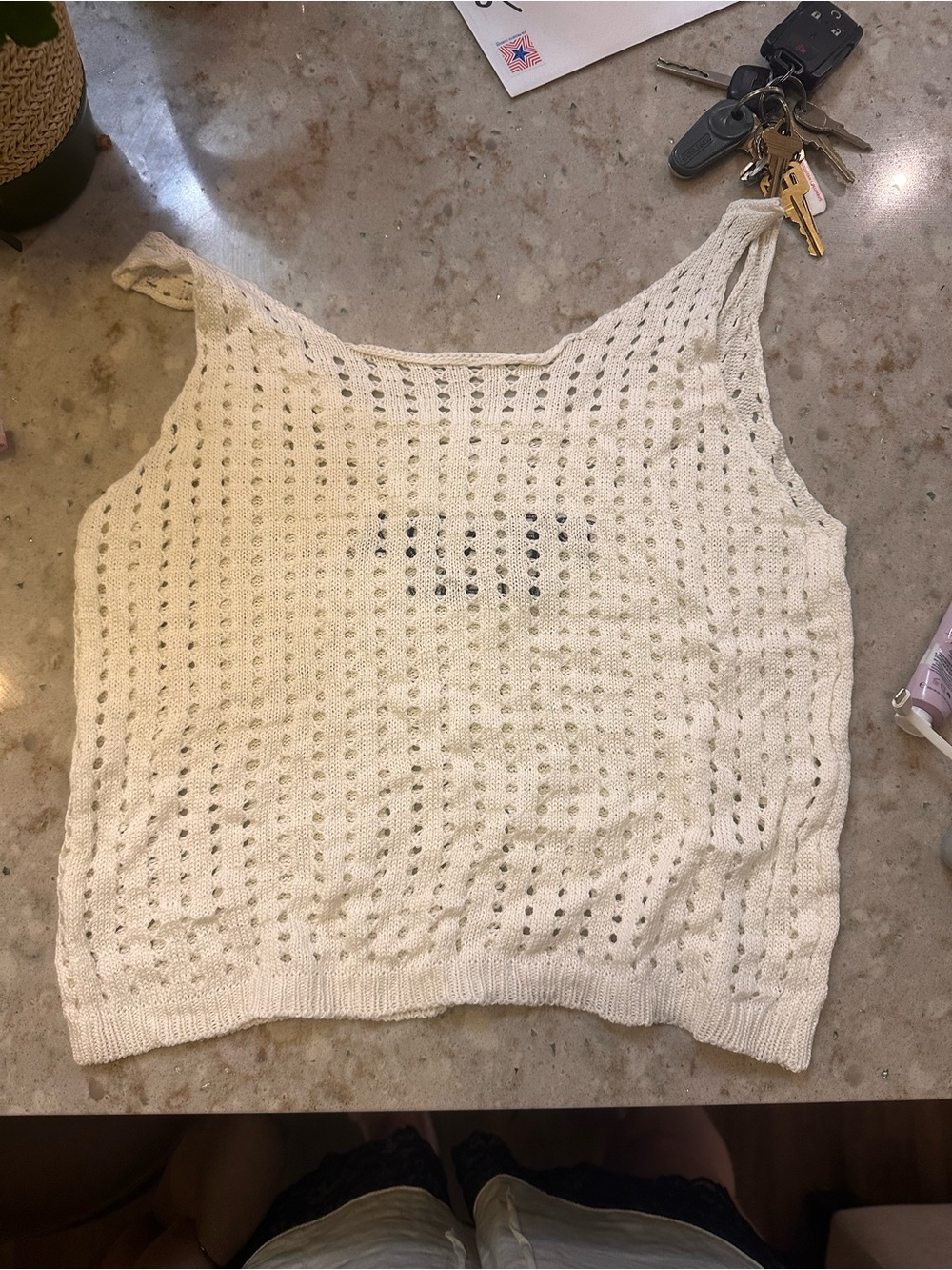 FASHION SHIRT Cream Open-Knit Milano Logo Tank - Picture 3 of 5